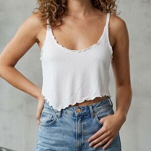 Free People Endless Summer Tank Cropped Blouse Top Ribbed Cotton Ivory L 264258
